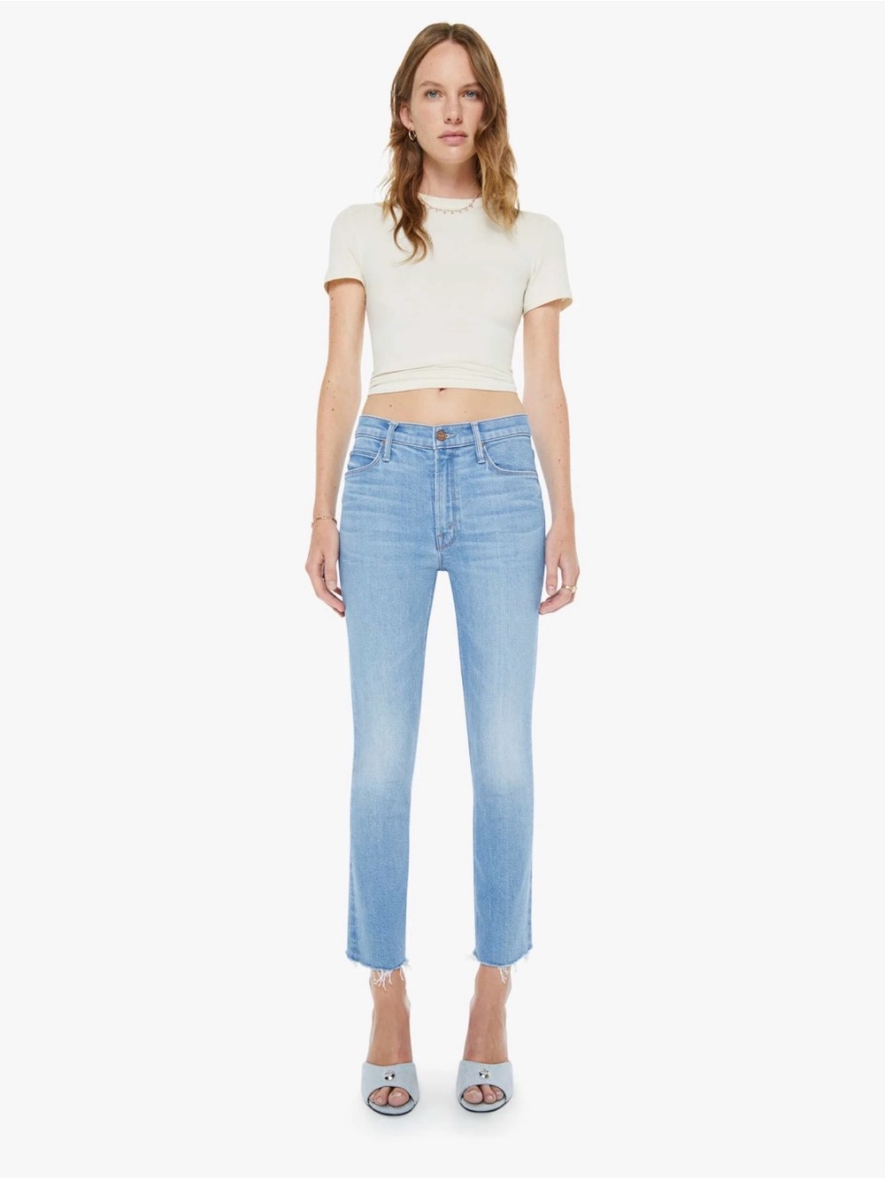 MOTHER The Mid rise dazzler crop fray in satisfy your cravings. Size 31.